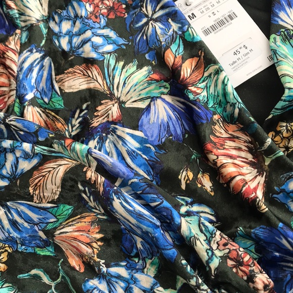 Zara surplice crossover velvet floral blouse top - Picture 3 of 3